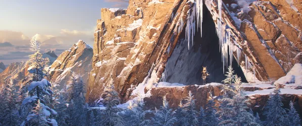 Typhoeus in the Frozen Mountain Cave - free fantasy wallpaper 3840×1608