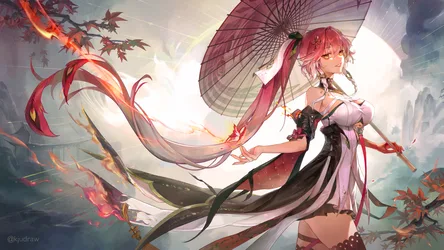 Changli of Wuthering Waves with Umbrella in Autumn - free anime wallpaper 4096×2304
