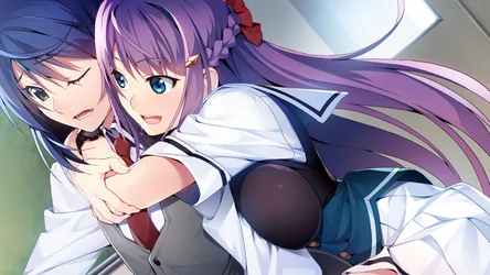 Grisaia Phantom Trigger Dvoe Obnimashki - Two Anime Girls Embracing in School Uniforms - free anime wallpaper 7680×4320