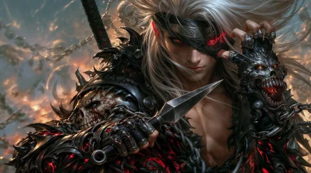 Dark Ninja Warrior with Demonic Armor and Glowing Red Eyes - free wallpaper 3840×2142