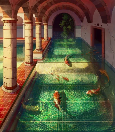 Ancient Pool with Koi and Pillars - free architecture wallpaper 2547×2929