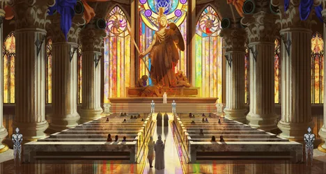 Grand Cathedral With Stained Glass And Golden Statue - free architecture wallpaper 2741×1463