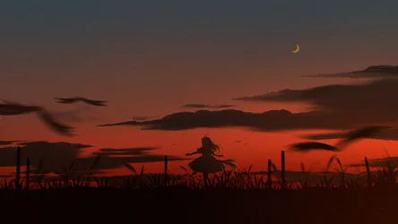 Girl Running Through Fields at Sunset - free anime wallpaper 1920×1080