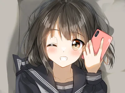 Girl's Gaze: Anime Portrait with Pink Phone - free anime wallpaper 2304×1727