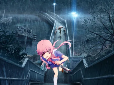 Anime Girl in Rain with Sword on Urban Bridge at Night - free anime wallpaper 2000×1496