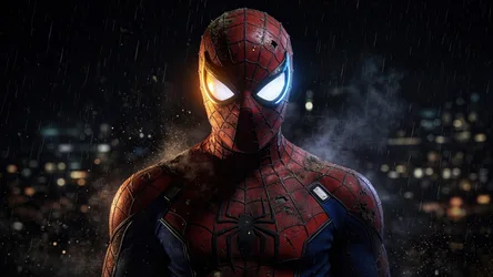 Spider-Man in Rain at Night with Glowing Eyes - free movies & tv wallpaper 7680×4320
