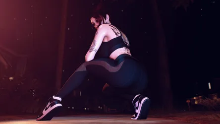 Woman in Tattoo and Nike Leggings Posing in Dark Studio - free people & portraits wallpaper 7680×4320