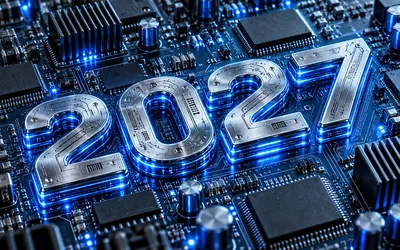 2024 Metallic Numbers on Glowing Circuit Board - free art & design wallpaper 3840×2400