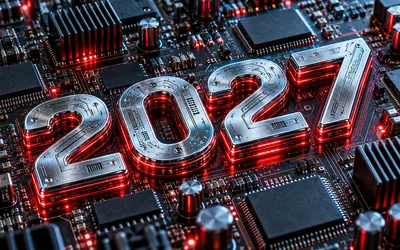 2024 Neon Numbers on Glowing Circuit Board - free wallpaper 3840×2400
