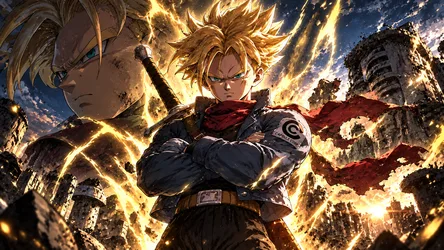 Blonde Spiky-Haired Warrior in Golden Energy Explosion - free wallpaper 1672×941