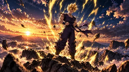 Super Saiyan Warrior Powered Up Above Clouds - free wallpaper 1671×941
