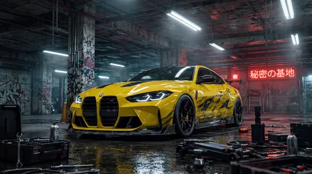 BMW Yellow Performance Car in Industrial Garage Setting - free wallpaper 5504×3072