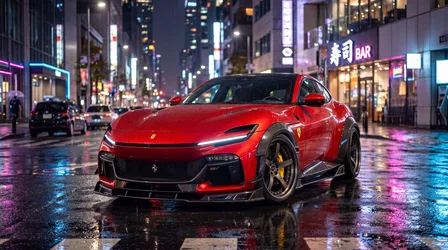 Ferrari Purosangue in Neon-Lit Urban Street at Night - free wallpaper 5504×3072