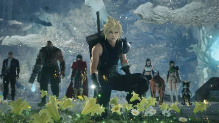 Final Fantasy VII Remake - Cloud and Team in Magical Garden - free gaming wallpaper 3840×2160