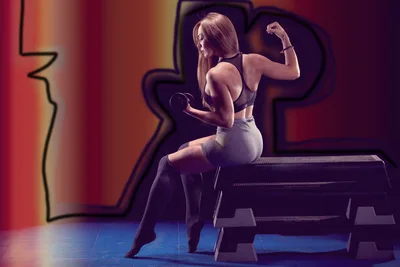 Woman Exercising With Dumbbell in Neon Studio - free wallpaper 5760×3840