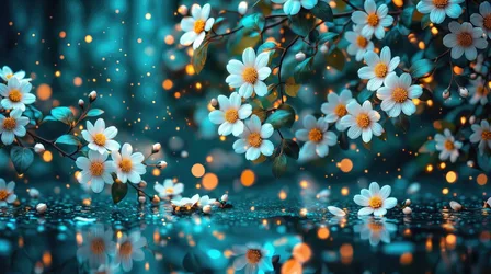Flowers Chamomile Spring Daisies with Luminous Bokeh and Reflections - free nature wallpaper 3840×2143