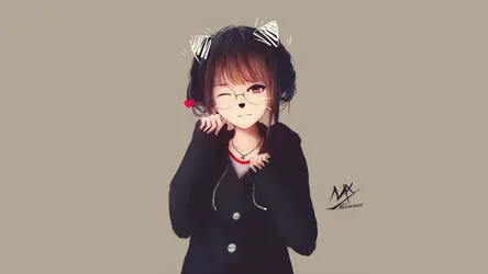 Anime Girl in Black Blazer with Cat Ears and Glasses - free anime wallpaper 1920×1080