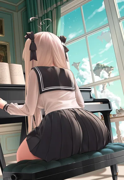 Tokisaki Mio at the Piano by the Window - free anime wallpaper 5528×8000