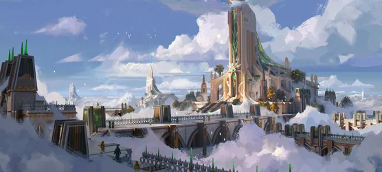 Celestial Kingdom Digital Art Fantasy Palace in the Clouds - free wallpaper 4000×1800
