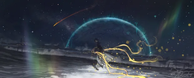 Anime Boy Under the Starlit Sky at Night - free anime wallpaper 4960×2000