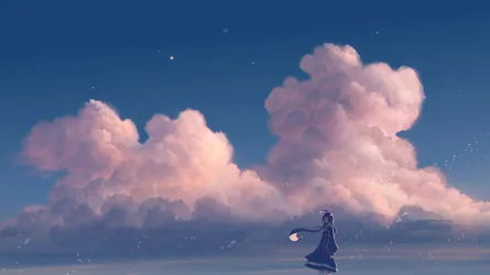 Anime Girl Gazing at Pink Clouds Under Starlit Sky - free anime wallpaper 2074×1166
