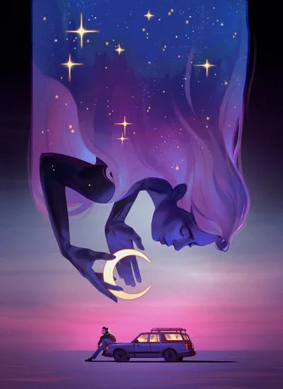 Stargazing Dreams Under the Crescent Moon - free art & design wallpaper 1920×2640