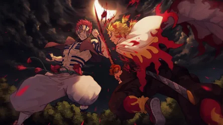 Rengoku and Akaza Clash in Kimetsu no Yaiba - free anime wallpaper 3840×2160