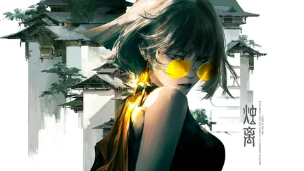 Asian Architecture Portrait with Yellow Sunglasses - free art & design wallpaper 1920×1080