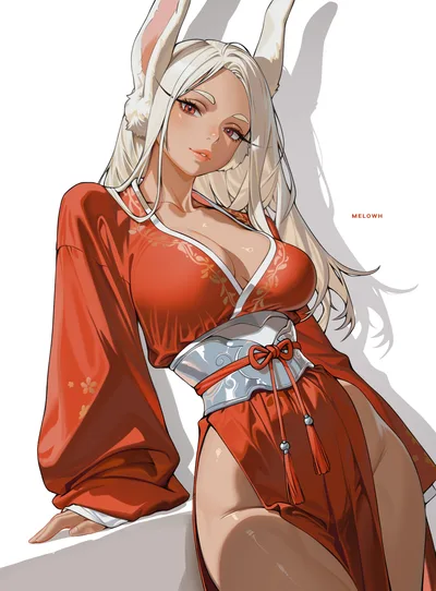 Usagiyama Rumi in Red Traditional Dress - free wallpaper 3120×4224