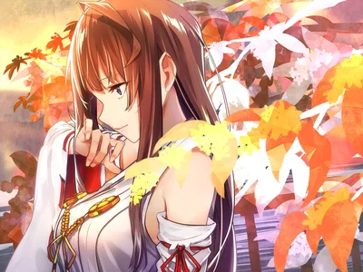 Sad Anime Girl in Autumn Leaves with White Cloak - free anime wallpaper 2560×1920