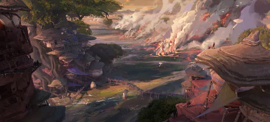 Valley of Fire and Smoke - free fantasy wallpaper 4200×1900