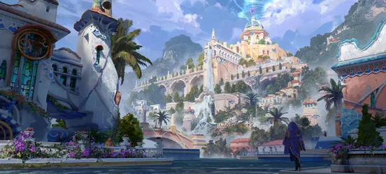 Enchanted Coastal Palace Among Mountains - free architecture wallpaper 4200×1900