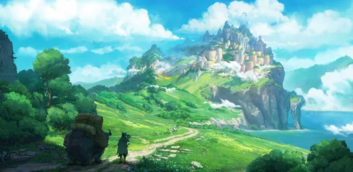 Journey to the Floating Castle Fantasy Landscape - free fantasy wallpaper 5118×2500