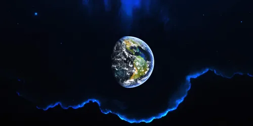 Planeta Kosmos Space Planet with Earth and Blue Energy Waves - free space wallpaper 10000×5000