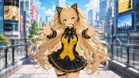 SeeU Anime Vocaloid in Tokyo Urban Cityscape - free anime wallpaper 7680×4320