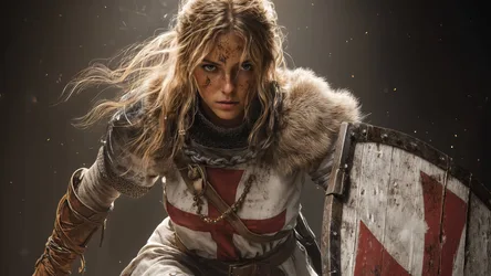Medieval Female Warrior Knight with Sword and Shield - free fantasy wallpaper 6900×3881