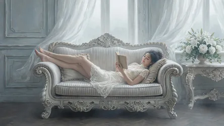Woman Reading on Ornate Baroque Sofa in Elegant Room - free people & portraits wallpaper 2048×1152