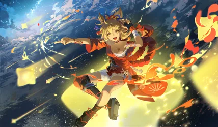 Yoimiya Summoning Fireworks in Genshin Impact - free anime wallpaper 4096×2389