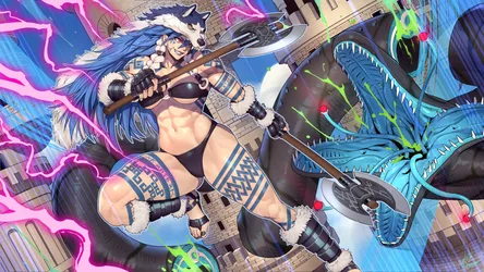 Blue-Haired Warrior with Dual Axes and Lightning Powers - free wallpaper 3840×2160