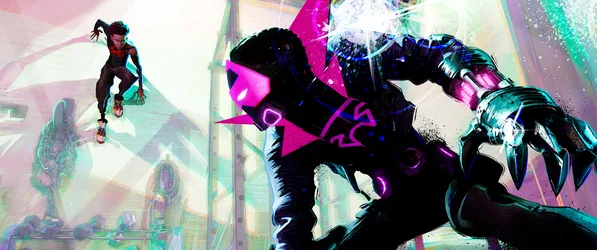 Spider-Man Across the Spider-Verse Prowler in Combat - free cyberpunk wallpaper 4200×1760