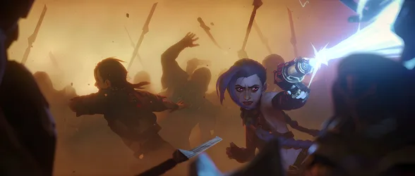 Vi and Jinx Face Off in Arcane Battle - free gaming wallpaper 7680×3268