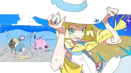 Lillie's Beach Adventure in Alola - free anime wallpaper 1920×1080