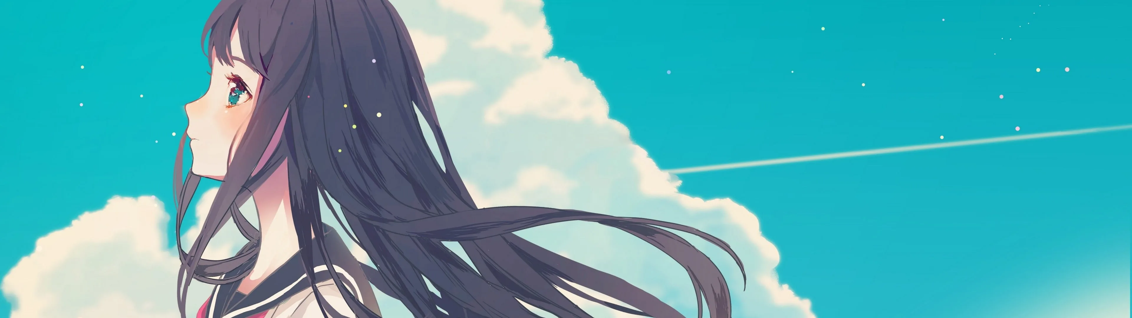 Black-Haired Girl Beneath Endless Sky