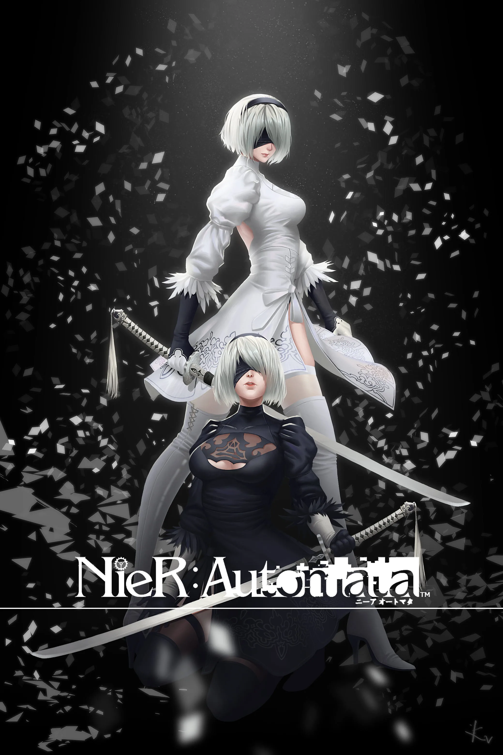 2B's Elegant Stance in Black Dress
