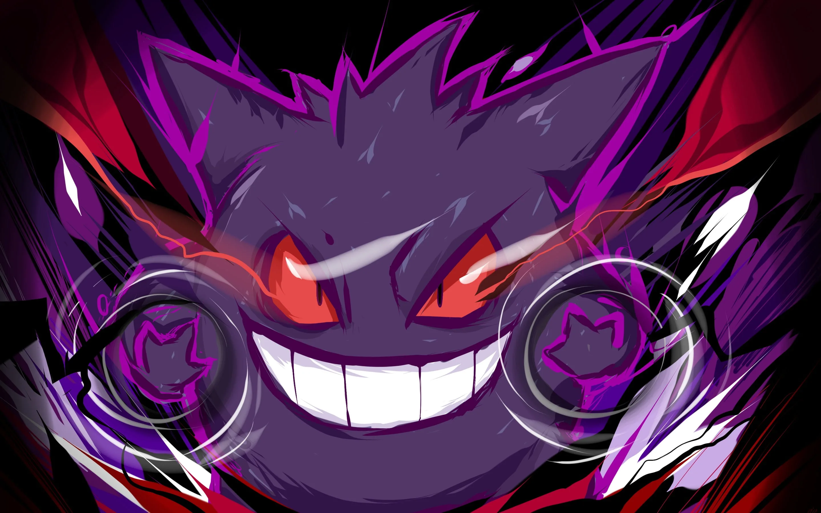 Vibrant Gengar Art Illustration in Purple and Pink