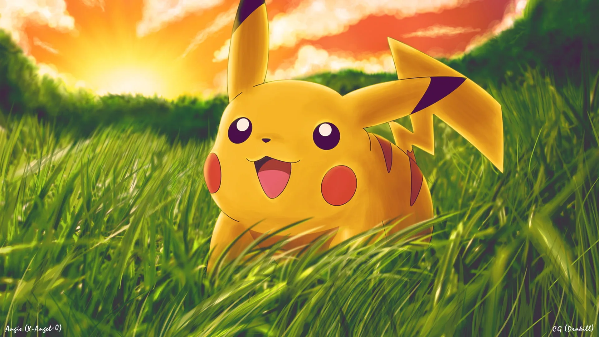 Pikachu in the Grass - Pokemon Character