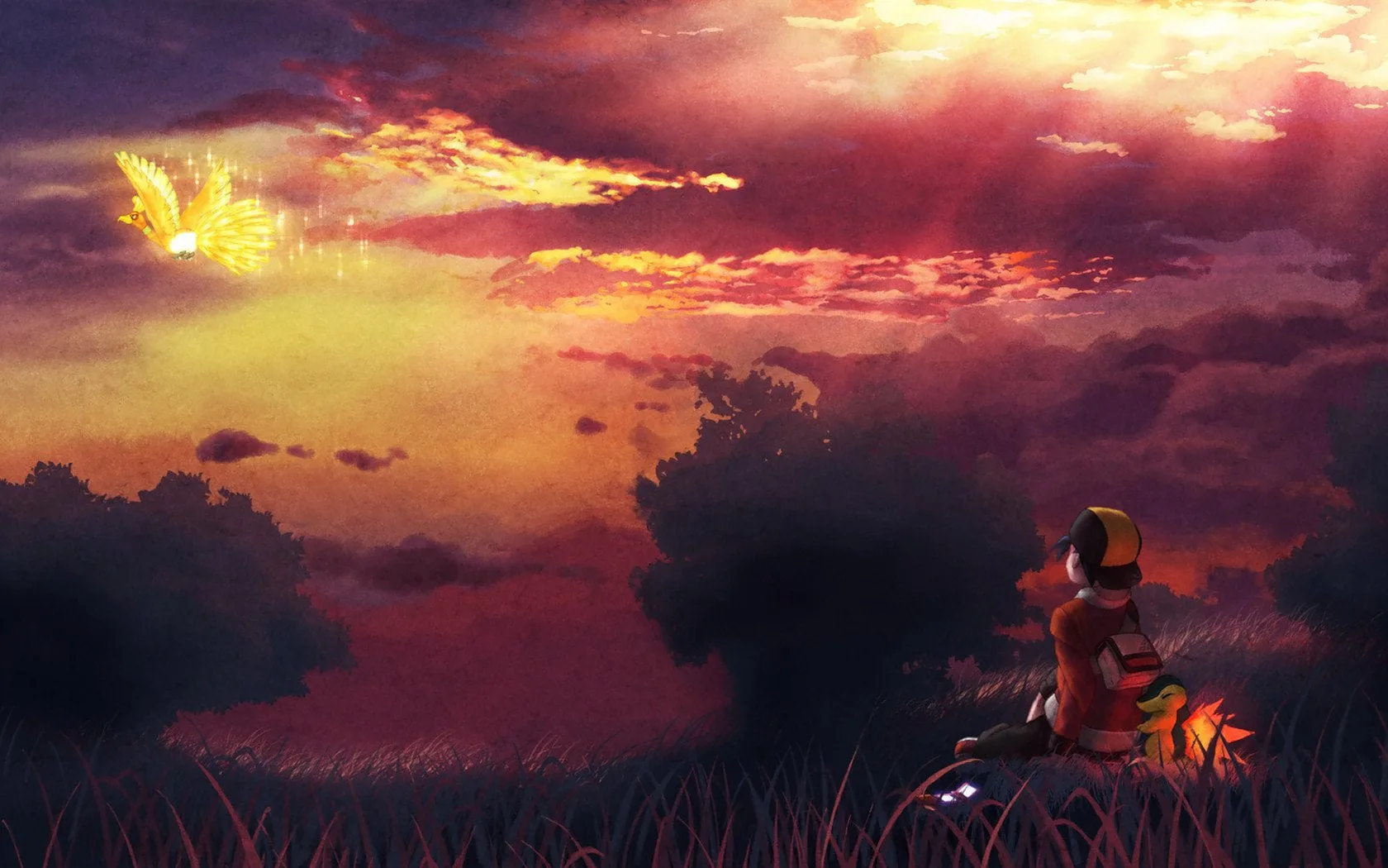 Ash and Cyndaquil's Golden Sunset