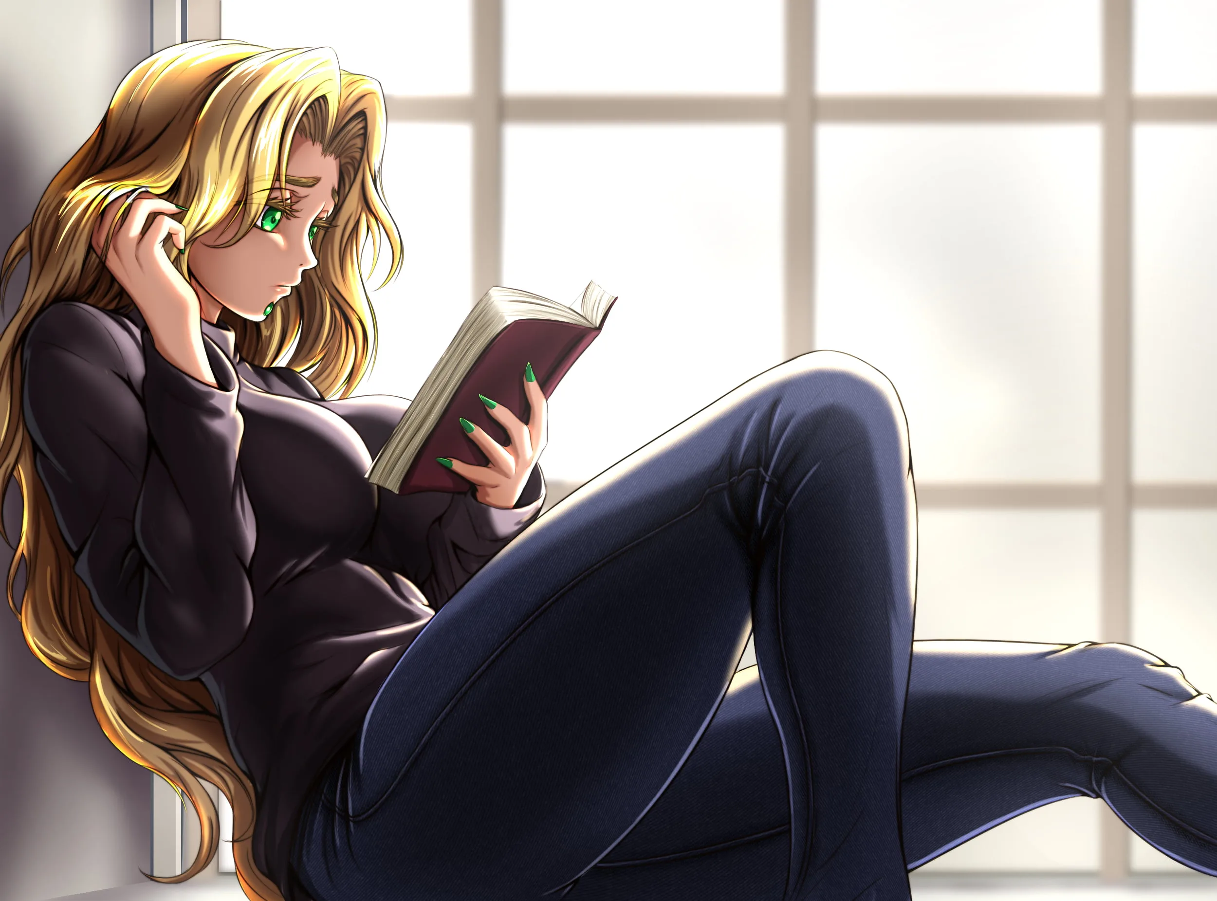Blonde Reader in Black Sweater